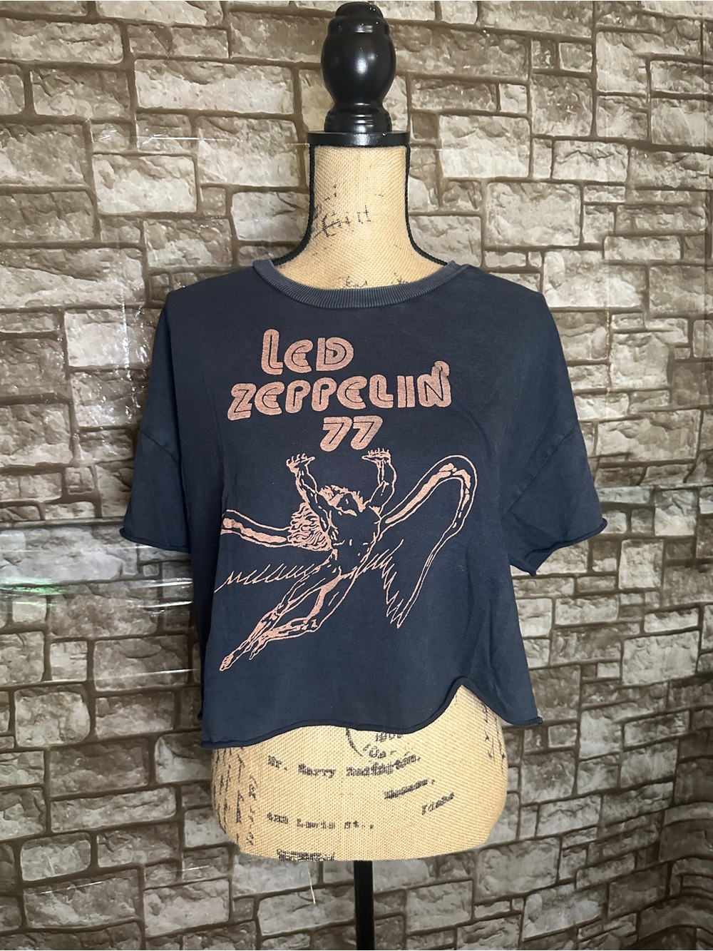 Tailgate Led Zeppelin 77 Black Crop Band Tee Size Medium